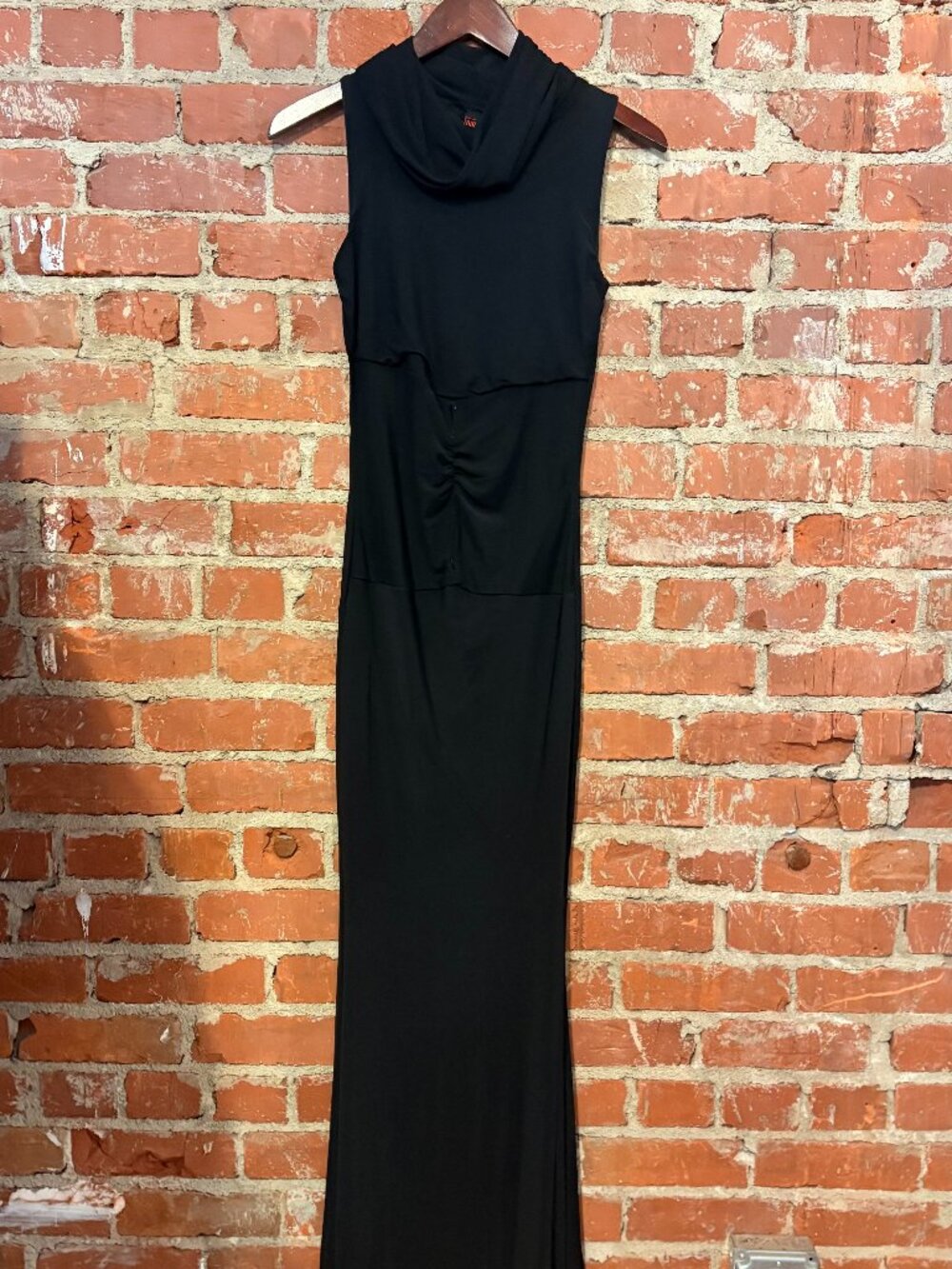 Black Sleeveless Cowl Neck Ruched Maxi Dress